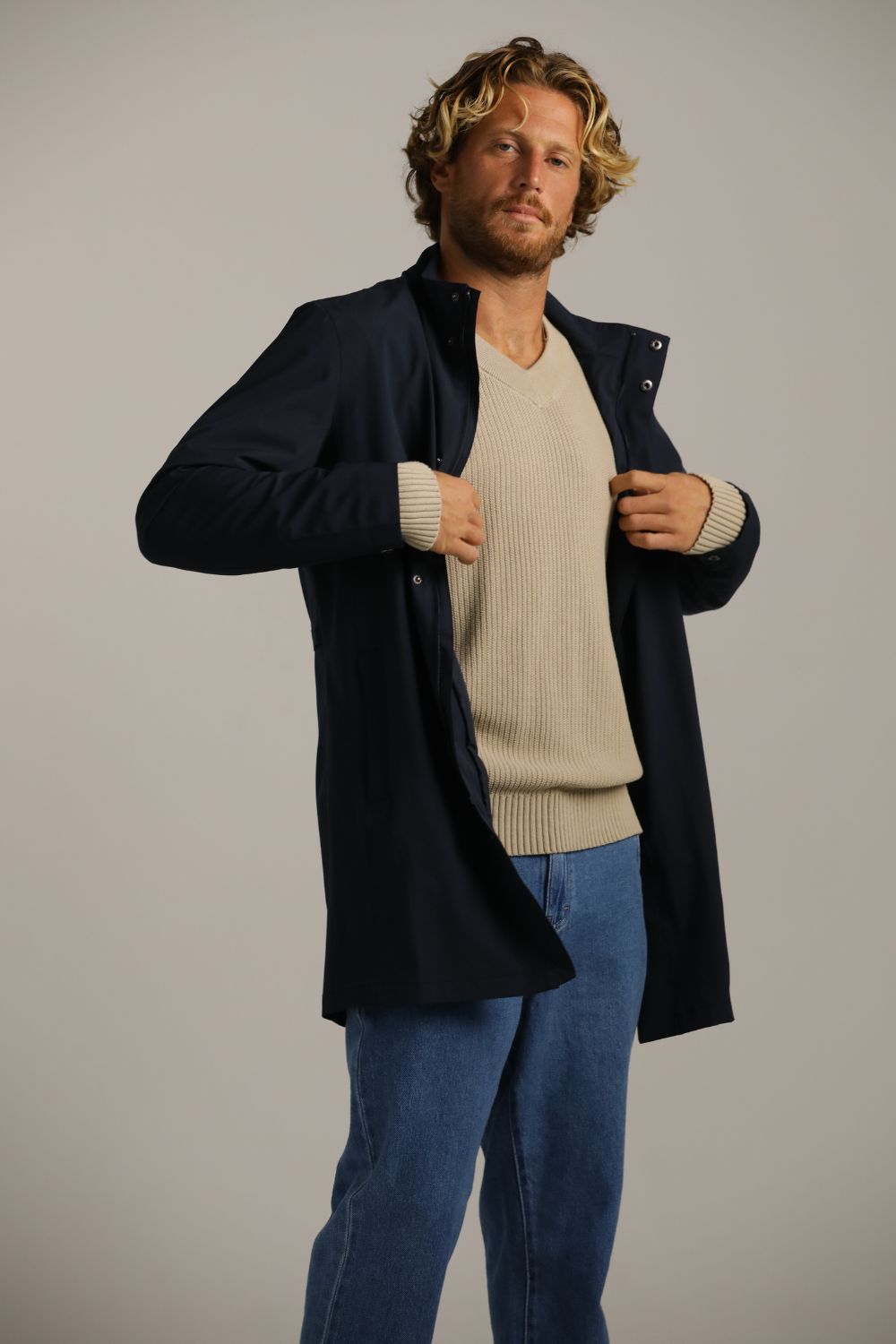 Sporty Long Trench Coat In Polyester