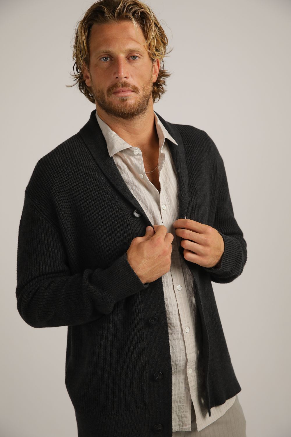 Rib-Knit Fit Cardigan In Cotton