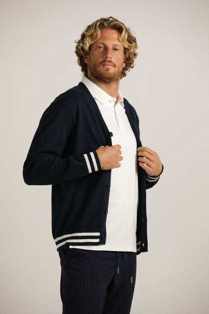Contrast-Stripe Cardigan In Cotton