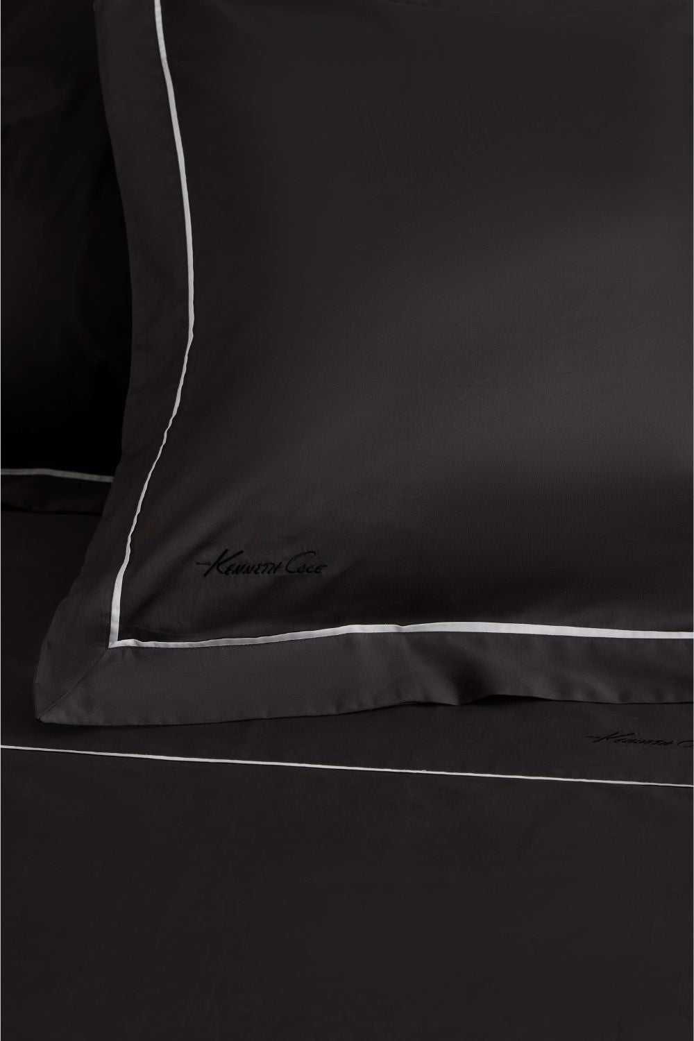 Black Sateen Duvet Cover with Signature Embroidery