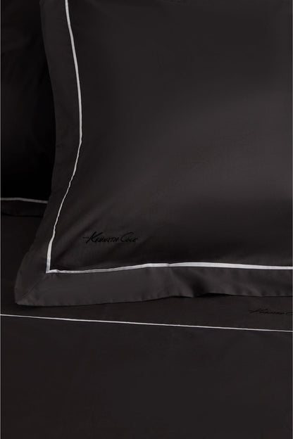 Black Sateen Duvet Cover with Signature Embroidery