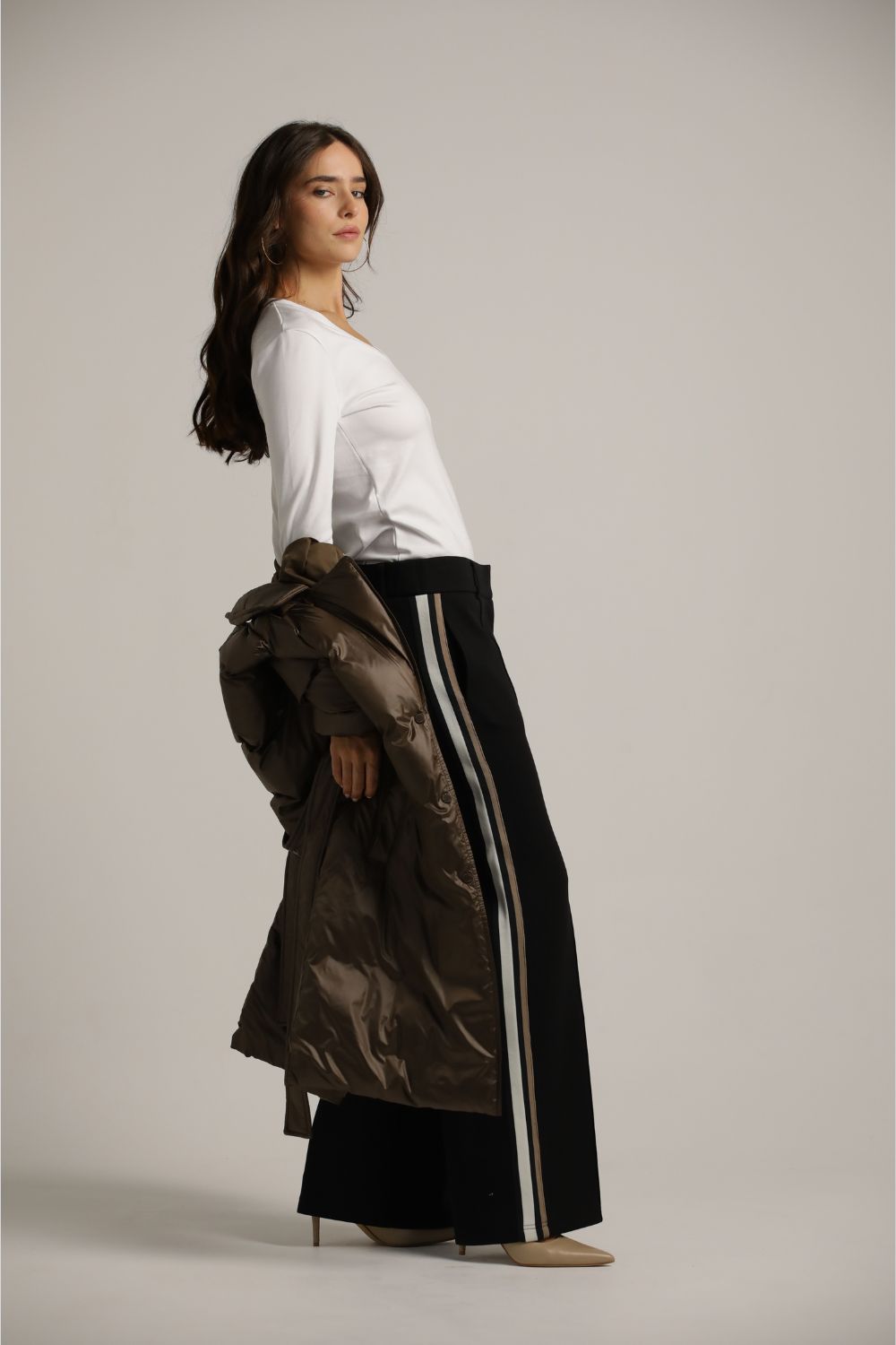 Wide Tailored-Style Pants With Side Stripes
