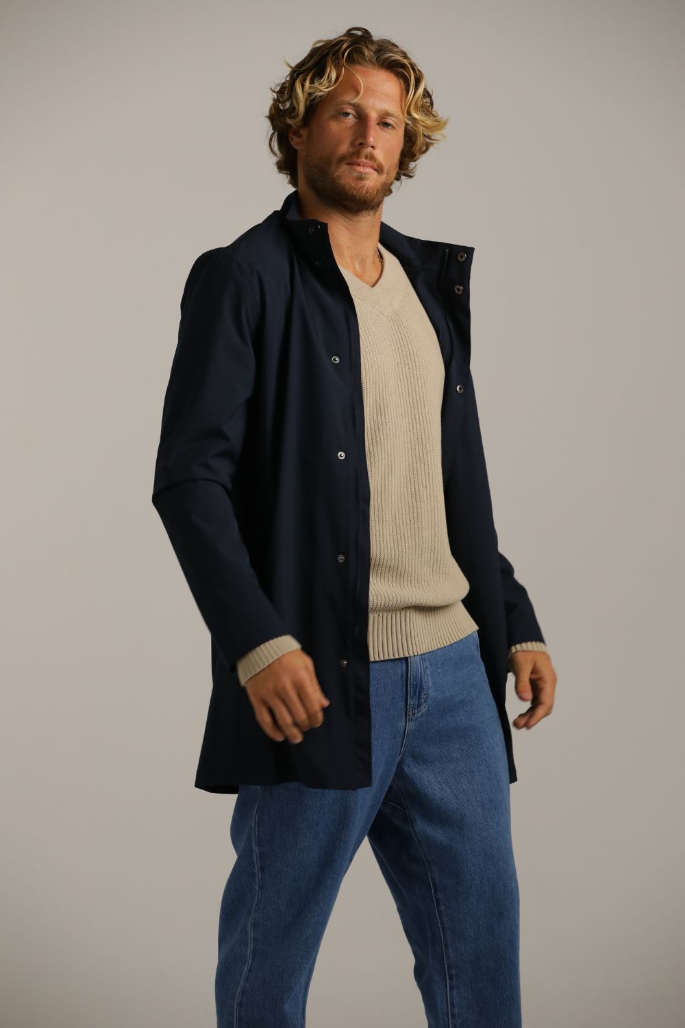 Sporty Long Trench Coat In Polyester