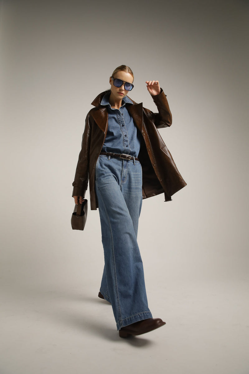 Snakeskin Faux Leather Trench