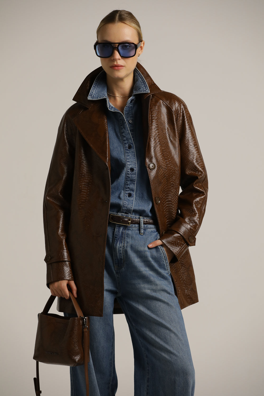 Snakeskin Faux Leather Trench