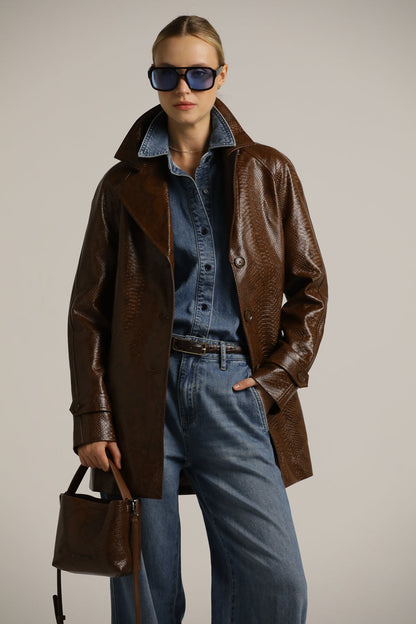 Snakeskin Faux Leather Trench