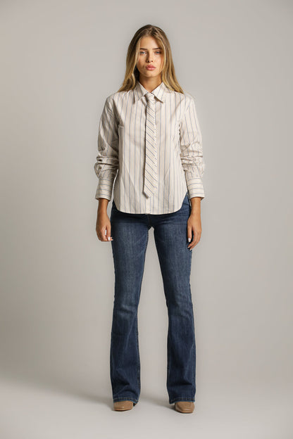 Tie Front Striped Blouse