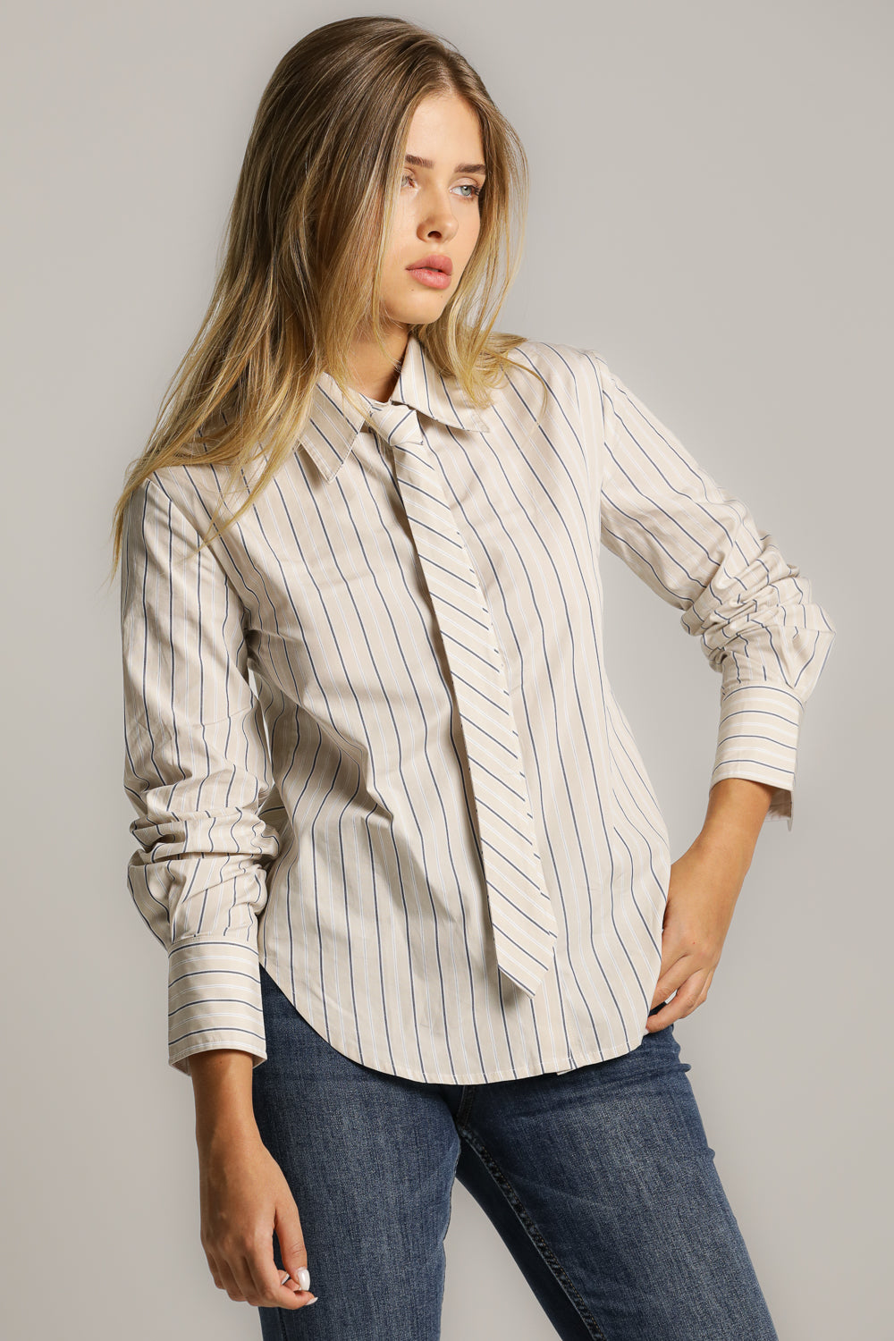Tie Front Striped Blouse