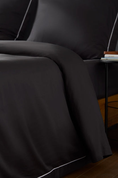 Black Sateen Duvet Cover with Signature Embroidery