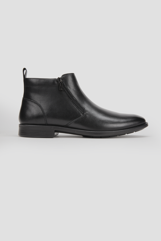 Leather Double Zip Ankle Boots