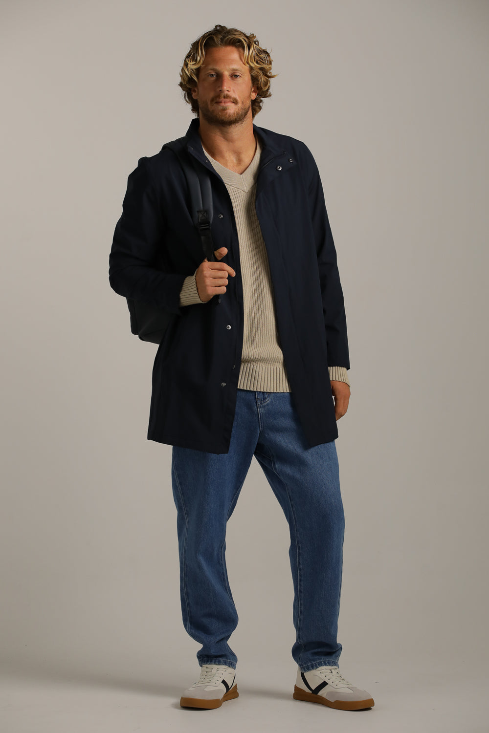 Sporty Long Trench Coat In Polyester