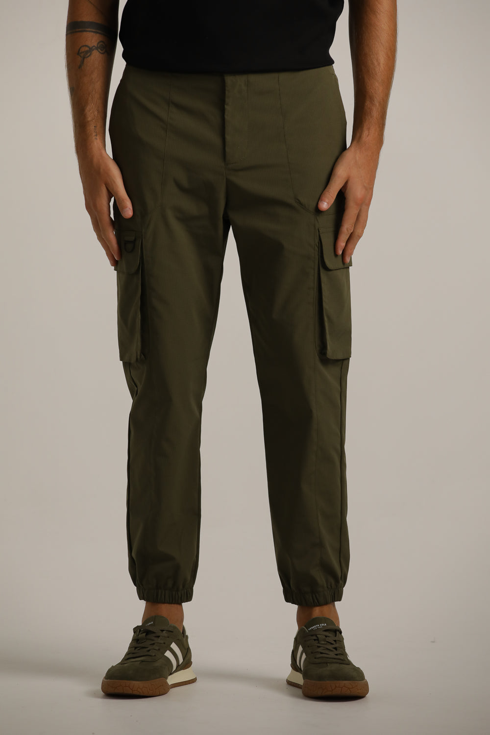 Slim Cargo Pants With Elastic Hem