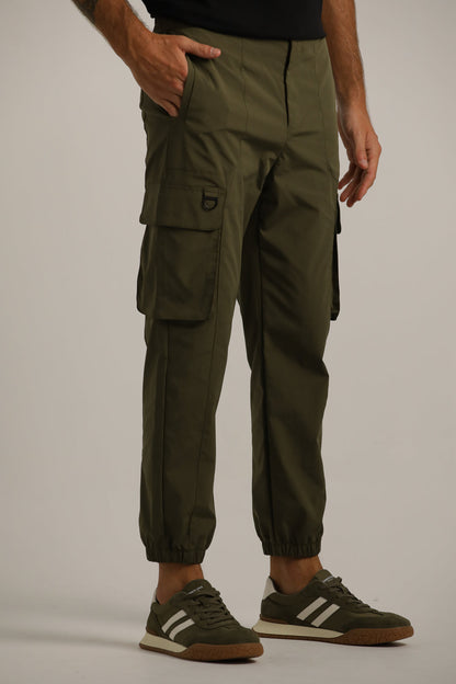 Slim Cargo Pants With Elastic Hem