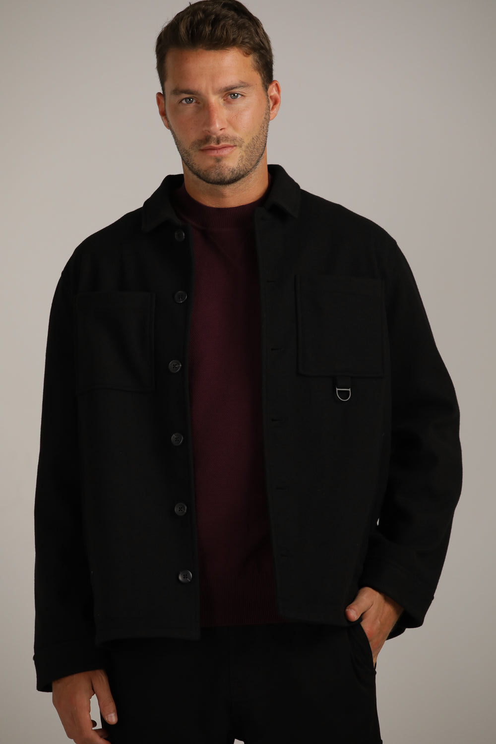 Straight Loose-Fit Overshirt With Button Closure