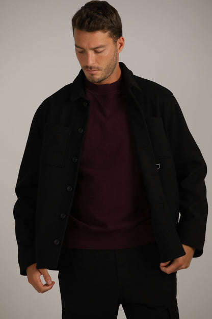 Straight Loose-Fit Overshirt With Button Closure
