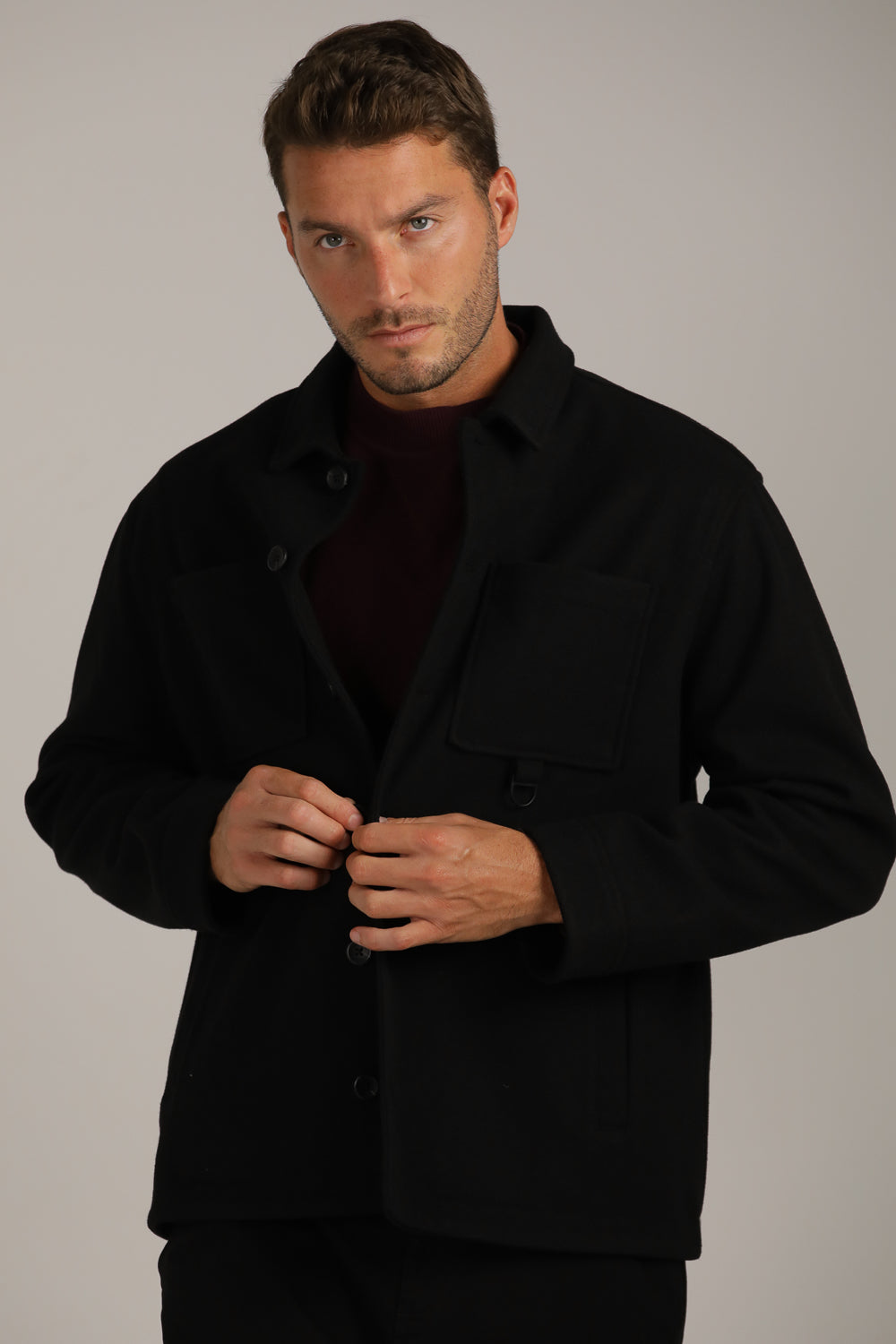 Straight Loose-Fit Overshirt With Button Closure