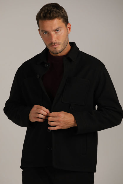 Straight Loose-Fit Overshirt With Button Closure