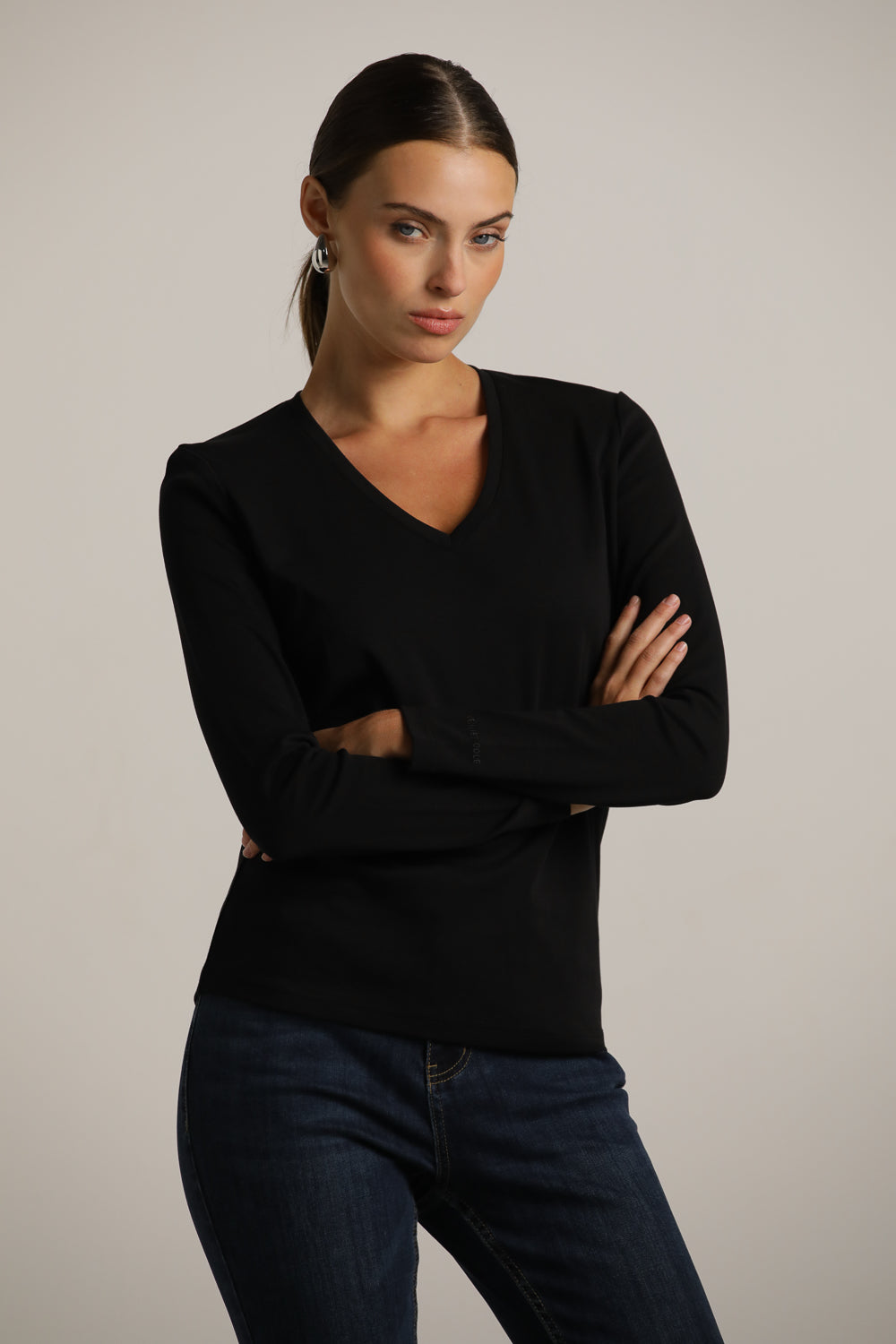 Long-Sleeve V-Neck T-Shirt In Cotton