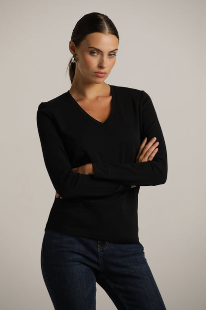 Long-Sleeve V-Neck T-Shirt In Cotton