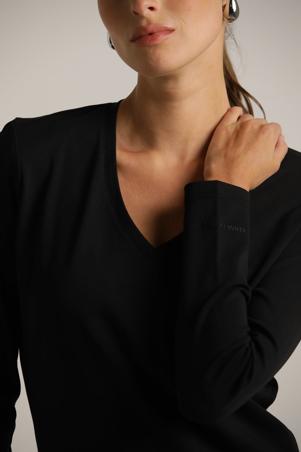Long-Sleeve V-Neck T-Shirt In Cotton
