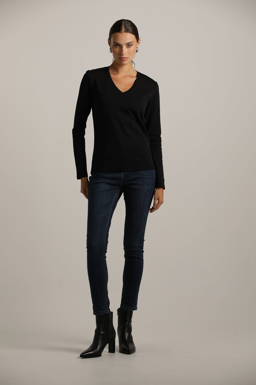Long-Sleeve V-Neck T-Shirt In Cotton