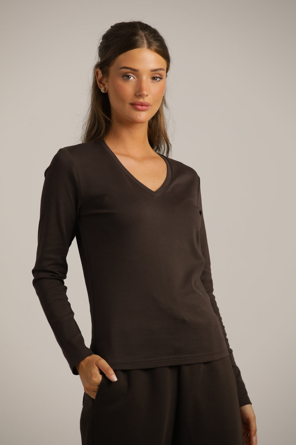 Long-Sleeve V-Neck T-Shirt In Cotton