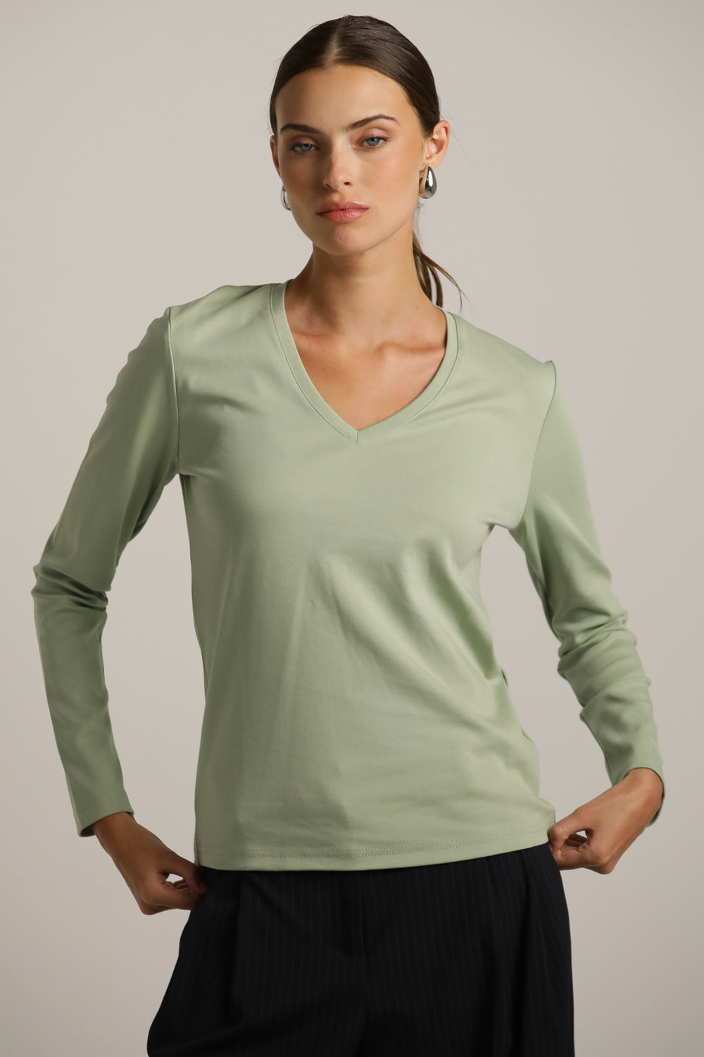 Long-Sleeve V-Neck T-Shirt In Cotton