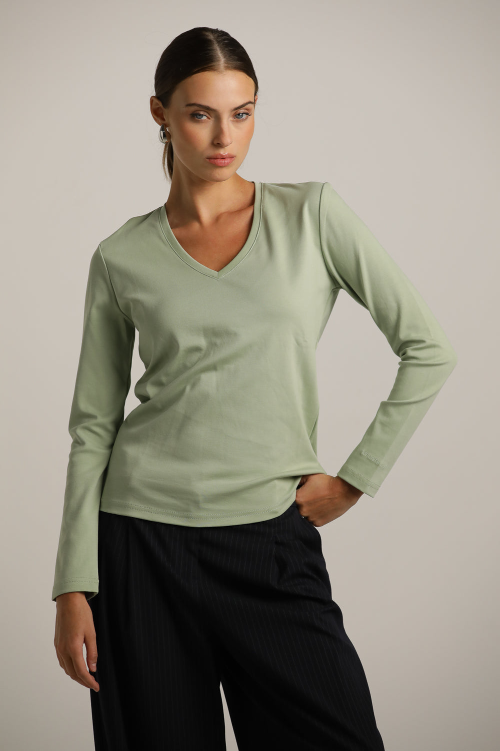 Long-Sleeve V-Neck T-Shirt In Cotton