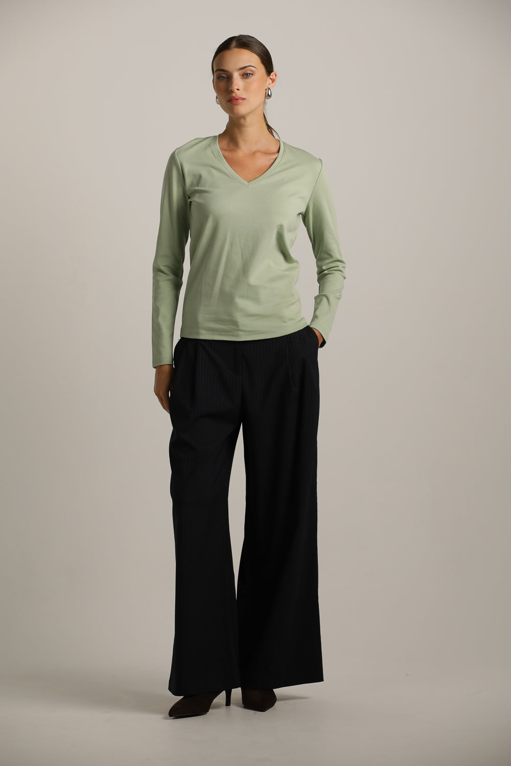 Long-Sleeve V-Neck T-Shirt In Cotton