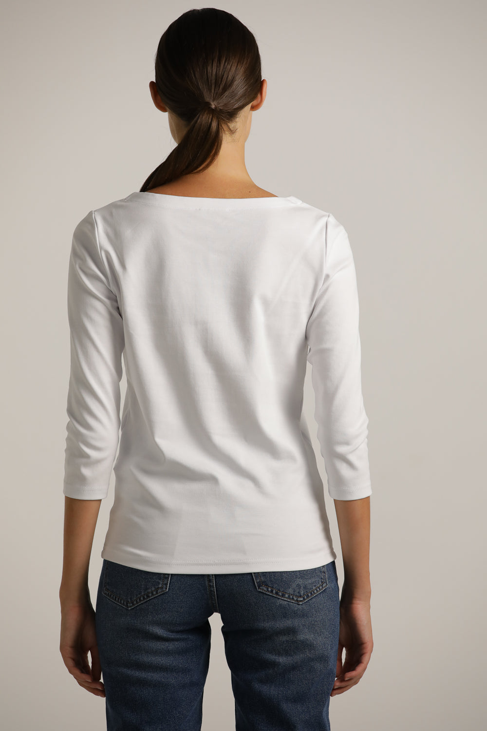 3/4-Sleeve Boat-Neck T-Shirt In Cotton
