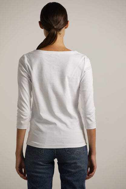 3/4-Sleeve Boat-Neck T-Shirt In Cotton