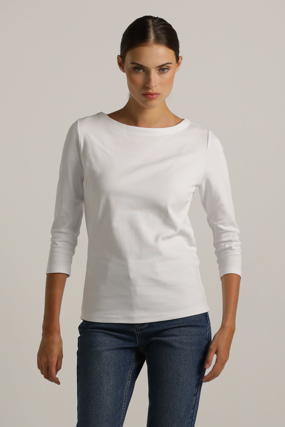 3/4-Sleeve Boat-Neck T-Shirt In Cotton