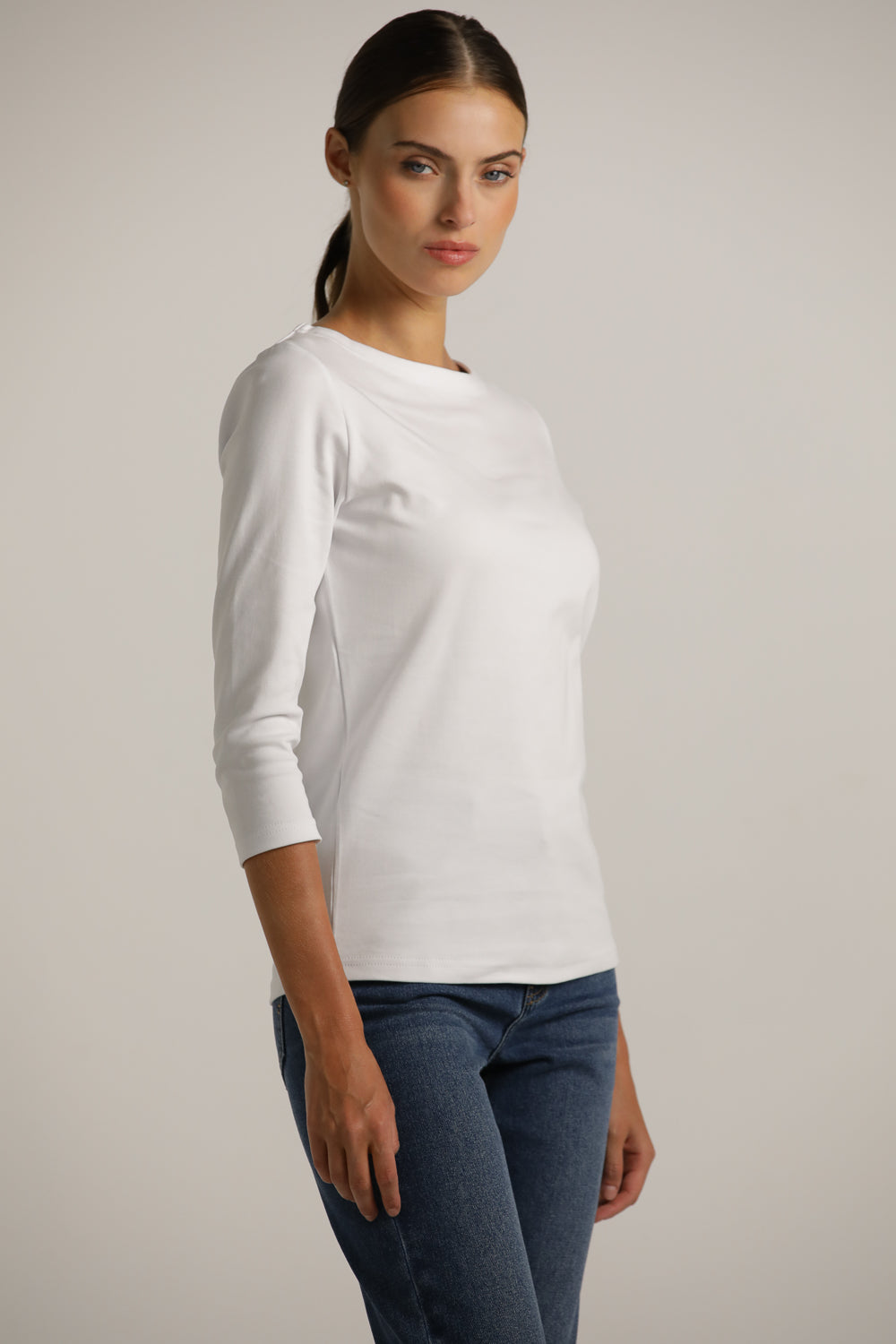 3/4-Sleeve Boat-Neck T-Shirt In Cotton