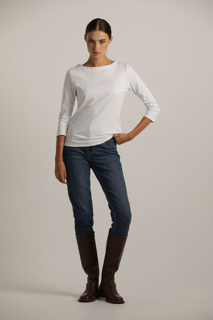 3/4-Sleeve Boat-Neck T-Shirt In Cotton