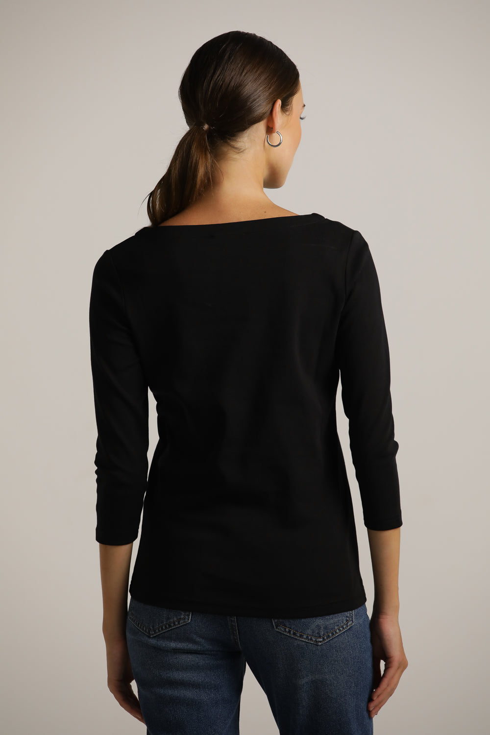 3/4-Sleeve Boat-Neck T-Shirt In Cotton