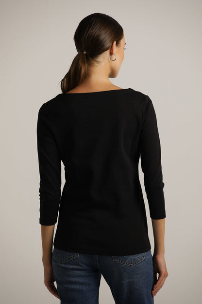 3/4-Sleeve Boat-Neck T-Shirt In Cotton