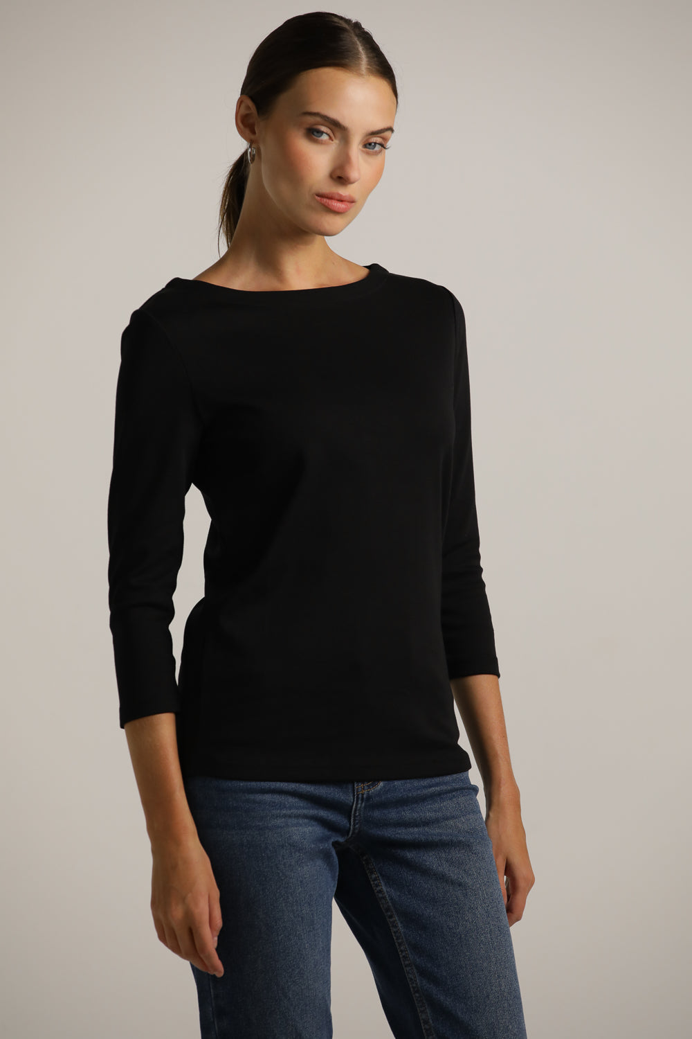 3/4-Sleeve Boat-Neck T-Shirt In Cotton