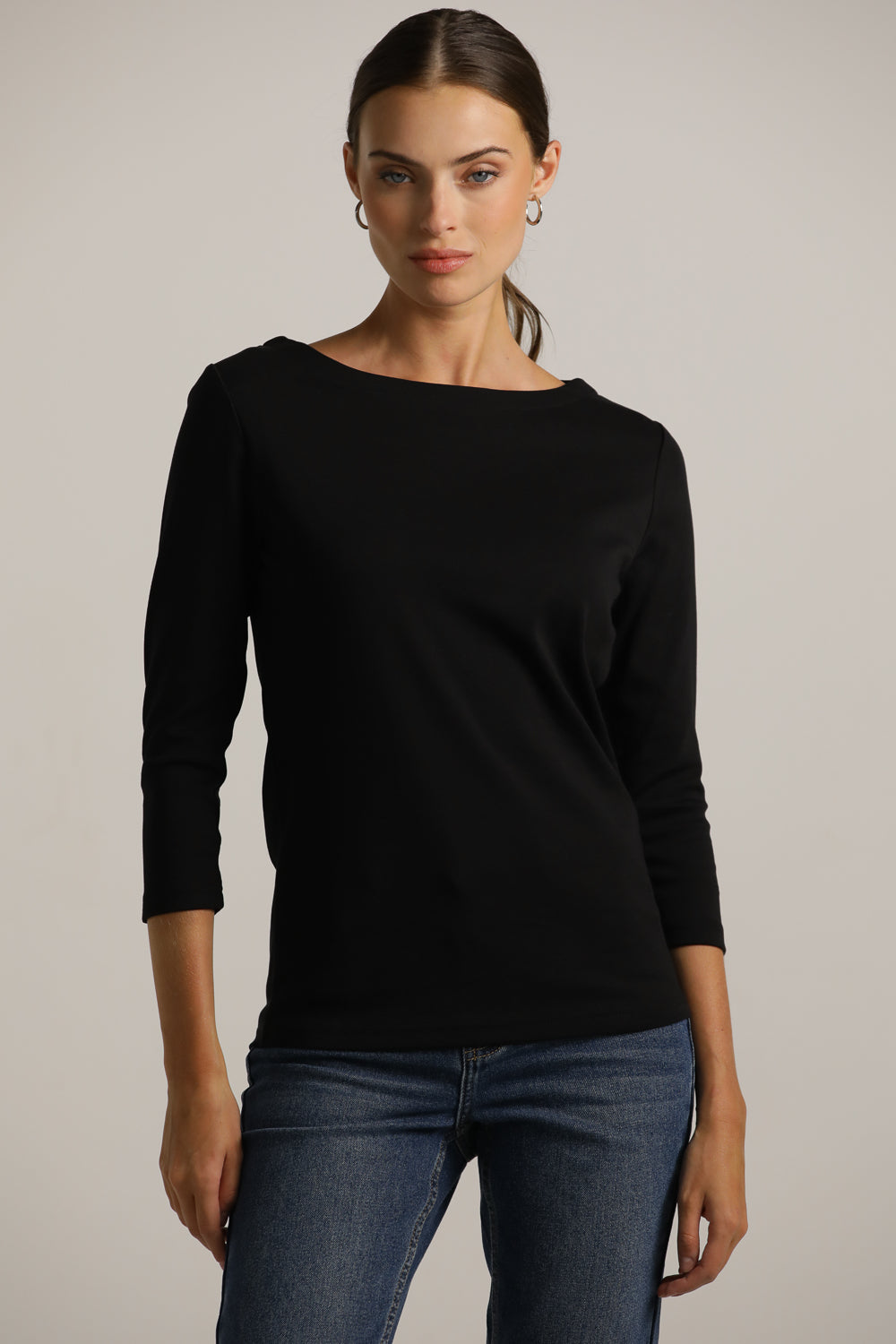 3/4-Sleeve Boat-Neck T-Shirt In Cotton
