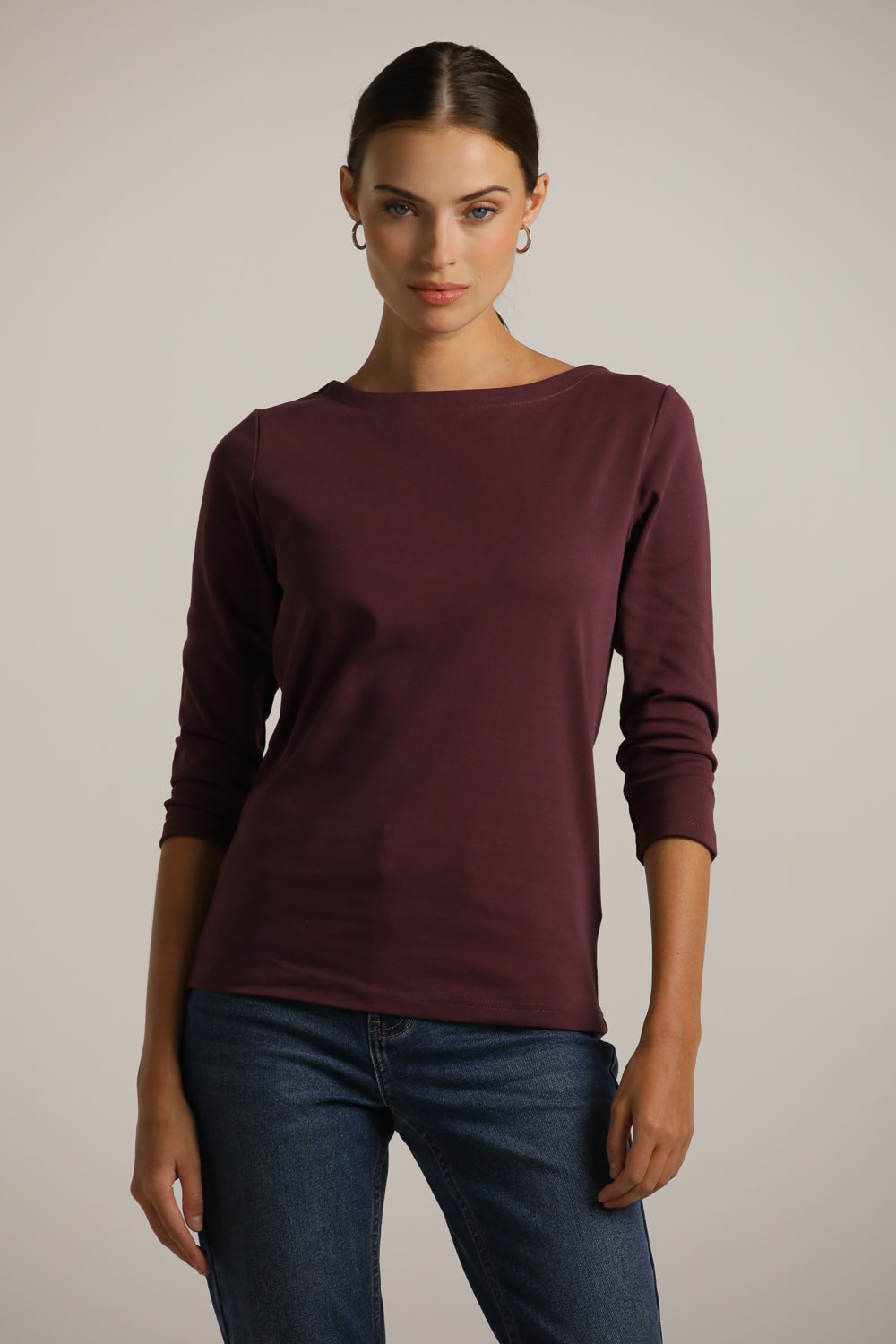 3/4-Sleeve Boat-Neck T-Shirt In Cotton