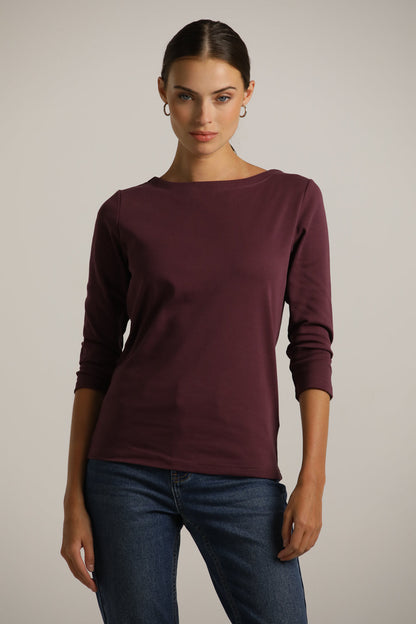 3/4-Sleeve Boat-Neck T-Shirt In Cotton