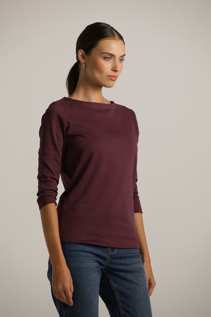 3/4-Sleeve Boat-Neck T-Shirt In Cotton