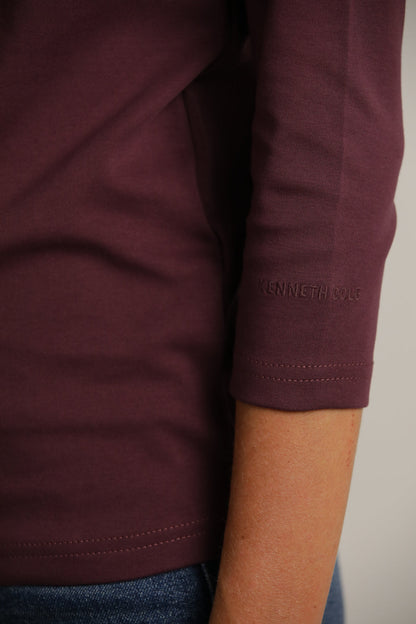 3/4-Sleeve Boat-Neck T-Shirt In Cotton