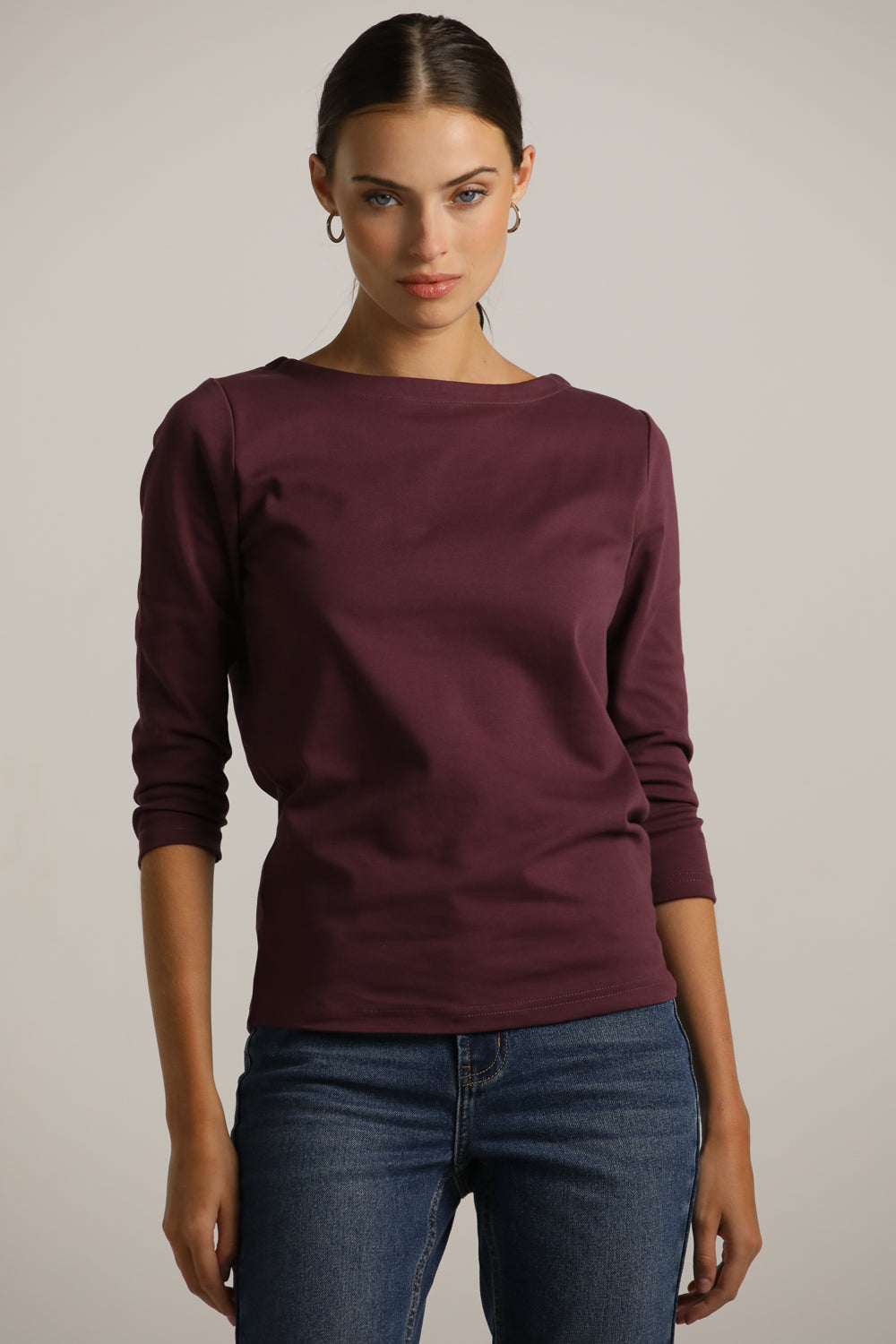 3/4-Sleeve Boat-Neck T-Shirt In Cotton
