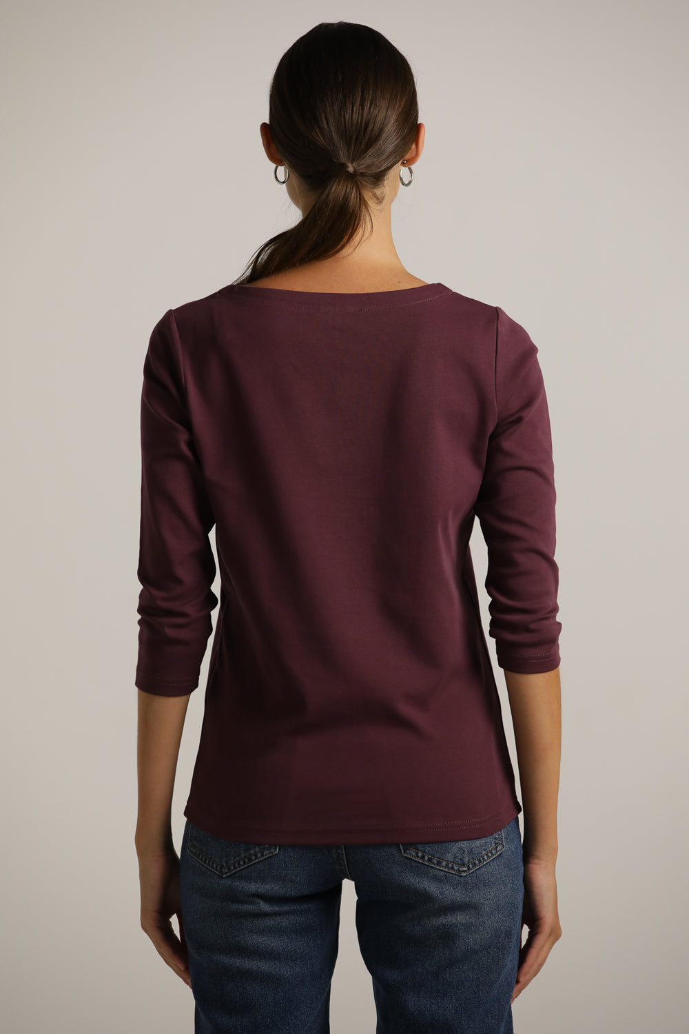 3/4-Sleeve Boat-Neck T-Shirt In Cotton
