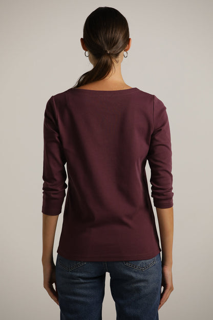 3/4-Sleeve Boat-Neck T-Shirt In Cotton