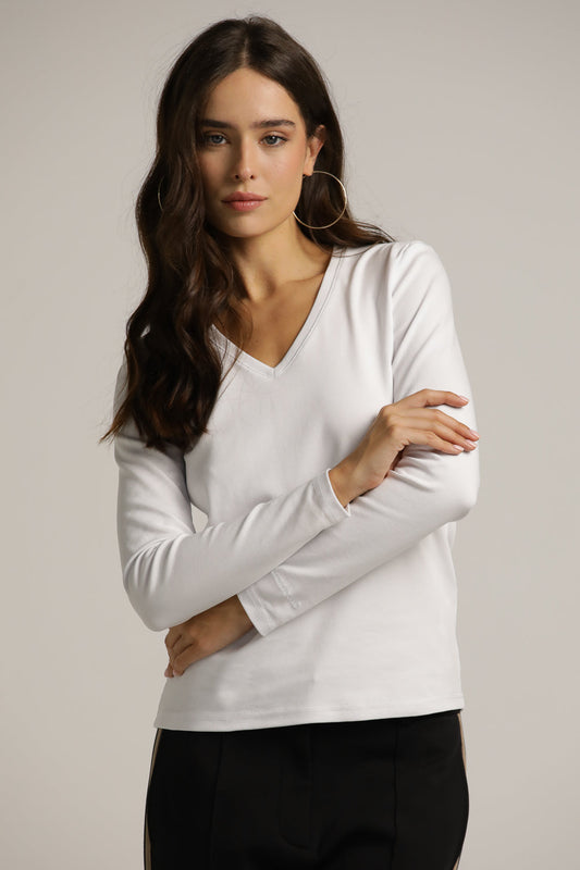 Long-Sleeve V-Neck T-Shirt In Cotton