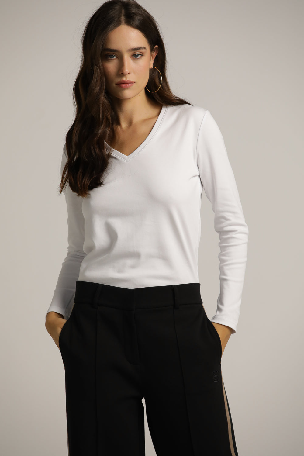 Long-Sleeve V-Neck T-Shirt In Cotton