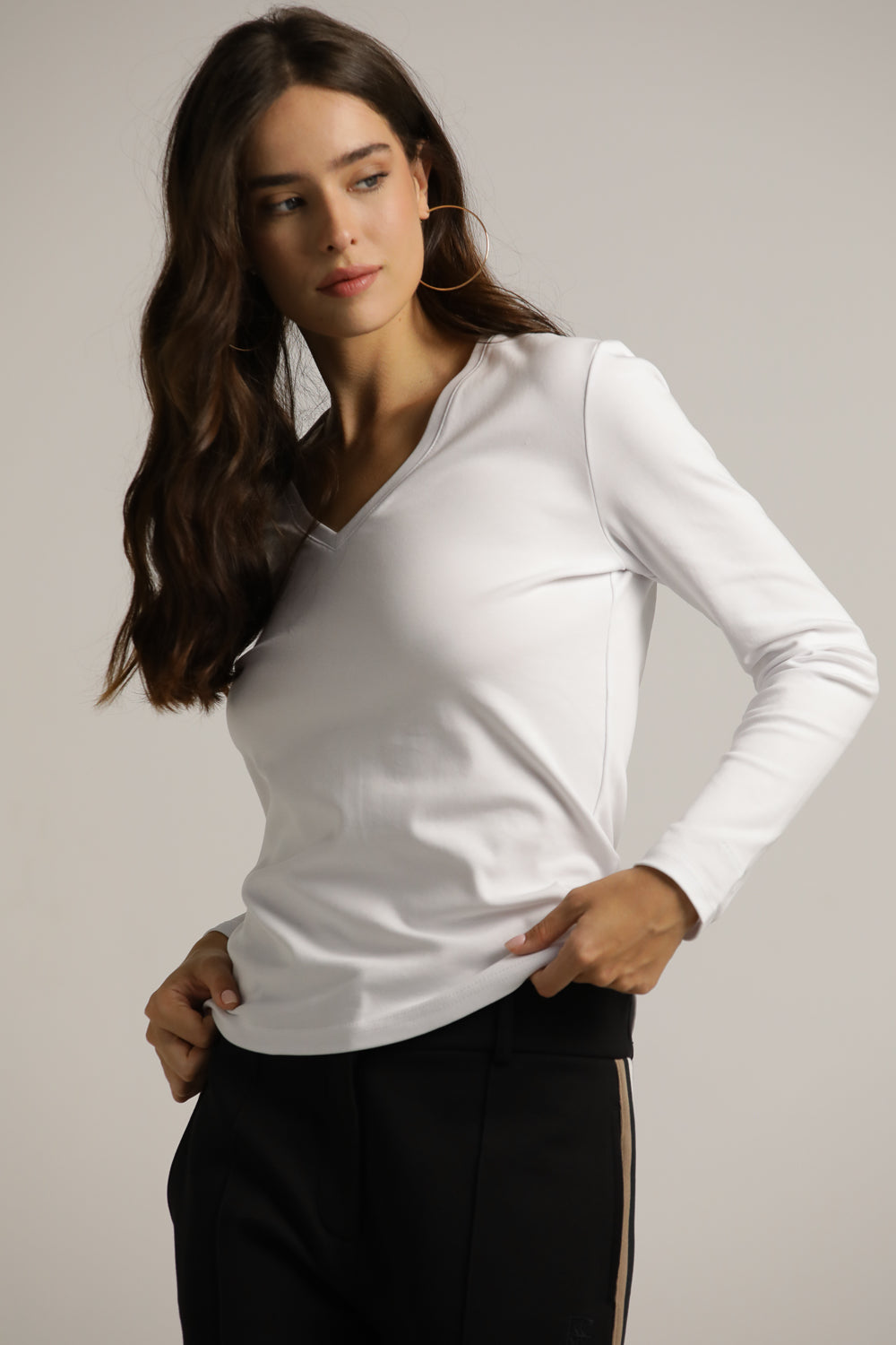 Long-Sleeve V-Neck T-Shirt In Cotton