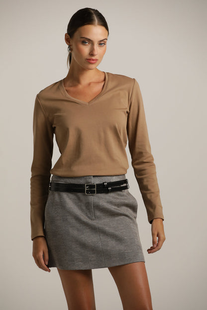 Long-Sleeve V-Neck T-Shirt In Cotton