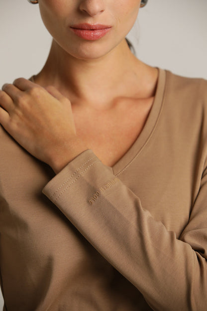 Long-Sleeve V-Neck T-Shirt In Cotton